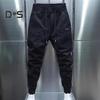 Men Cargo Pants Loose Ankle-banded Drawstring Elastic Waist Solid Color Multi Pockets Fitness Streetwear Outdoor Travel Sport Trousers