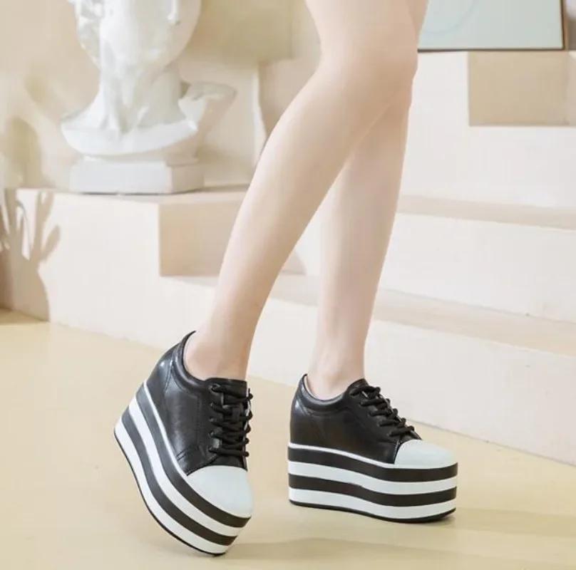 

Мода 12 см Новые Синтетические Натуральные Платформа Танкетка Балетки Кожа Осень Весна Ботильоны Женские Высокие Бренд Мода Высокие Каблуки Обувь 33 чёрный