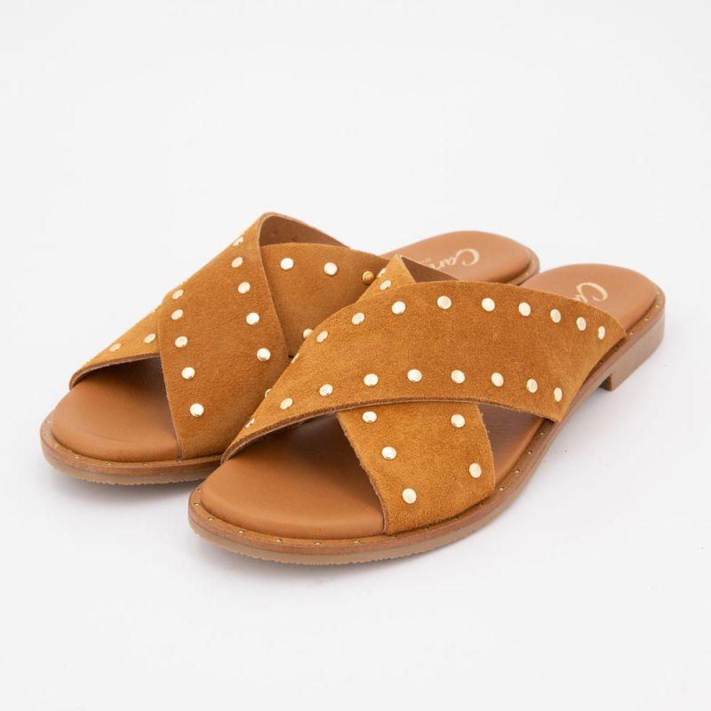 Mules setter cuir à clous dorés Femme CARLA TORTOSA