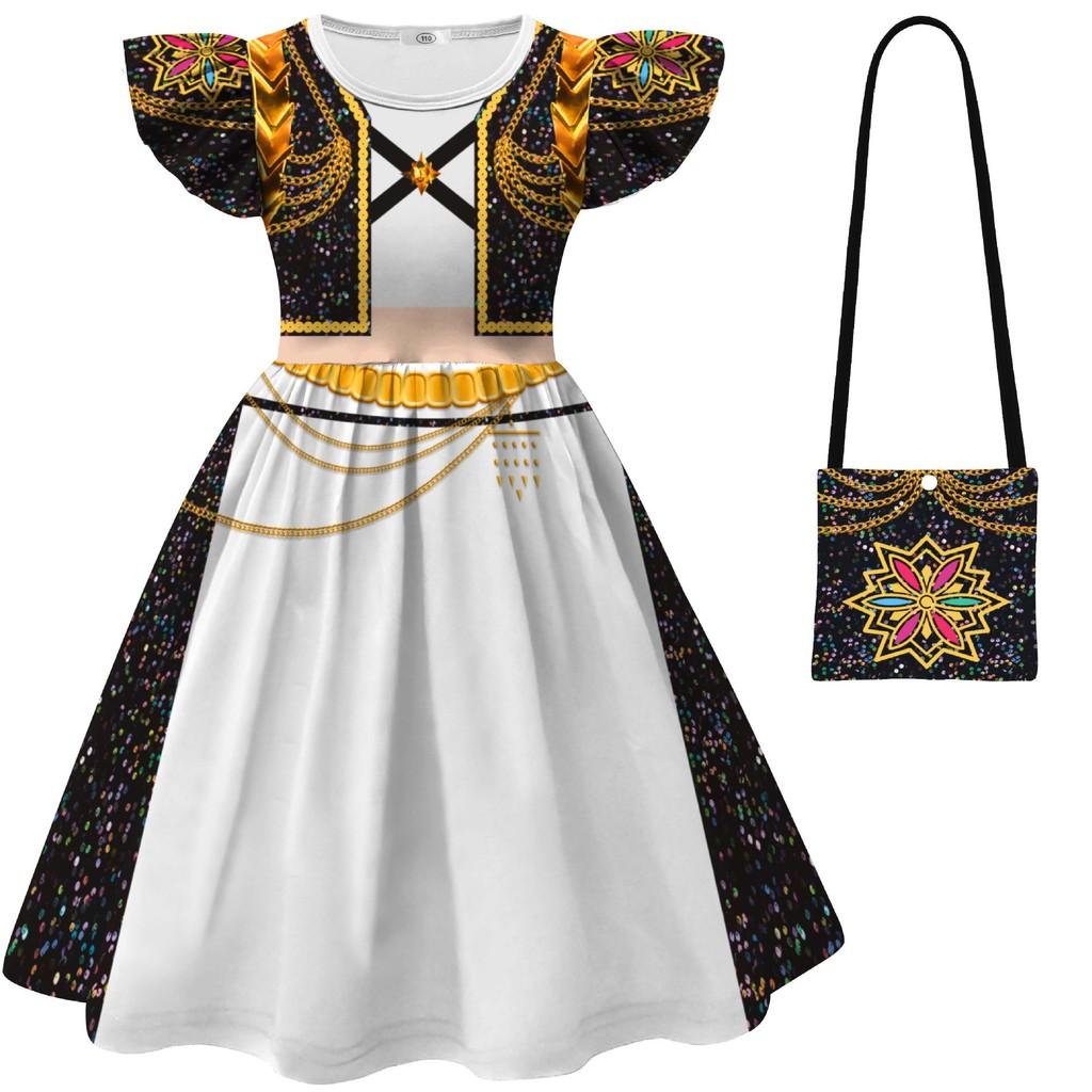 Kids Children Girls Anime Movie POP Singer Super Star Printed Pleat Ruffle Sleeves Party Dress Halloween Cosplay Costumes