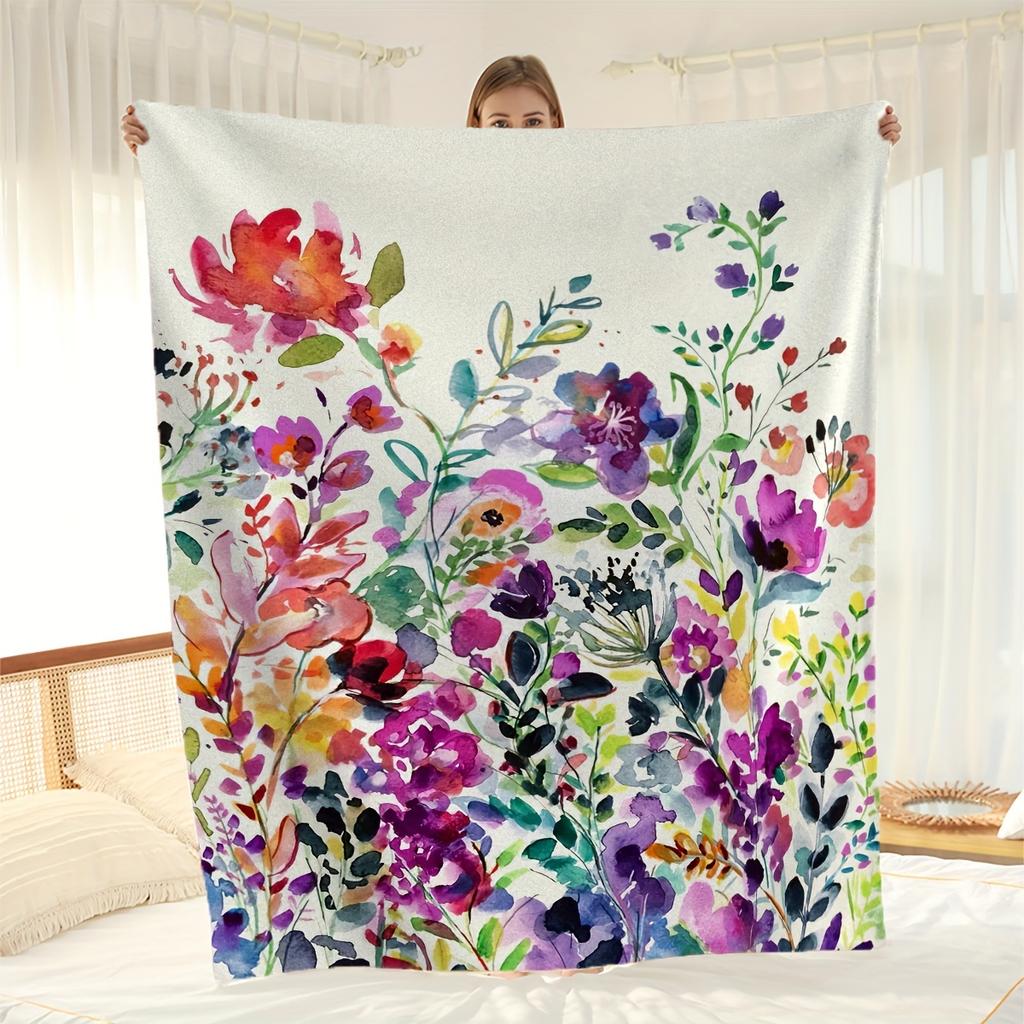 Soft, Cozy, Machine Washable Flannel Blanket with Vibrant Floral Design - Luxurious All-Season Blanket Perfect for Couch, Bed, o