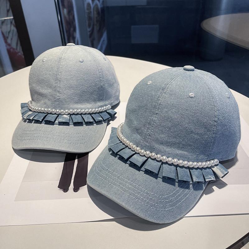 Cotton Denim Baseball Cap With Wrinkled Edge And Curved Visor For Summer Sun Protection