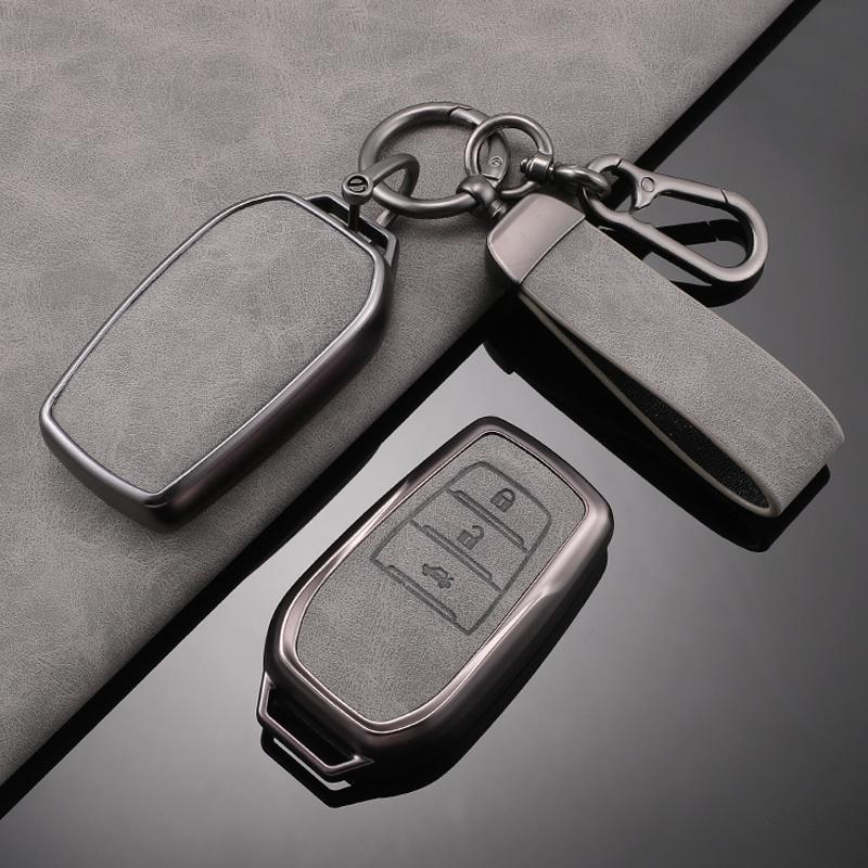 TPU Läder Bilnyckelfodral För Toyota CHR Hilux Fortuner Land Cruiser 200 Camry Corolla Crown RAV4 Highland 3knappar Tillbehör
