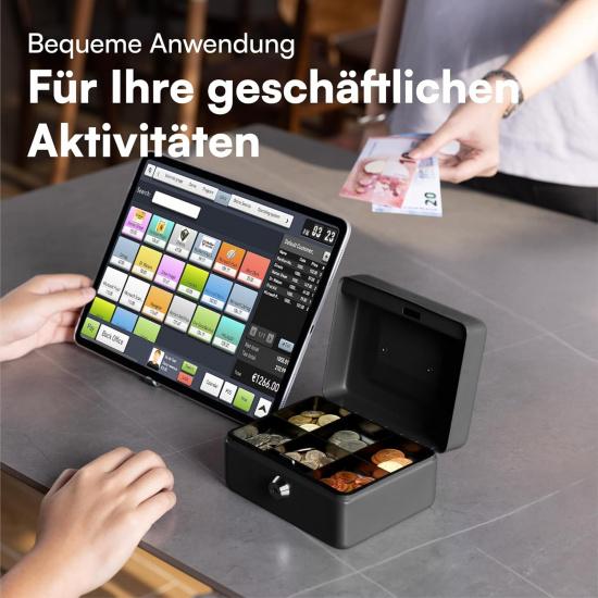 Petty Cash Tin Steel Money Safe Box with Lock 2 Keys - Black