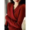 Autumn Women's Clothing New Style, Elegant Commuting, Elegant Temperament Suit Collar, Slimming Knitted Sweater, Cross Design Feeling Knitted Sweater