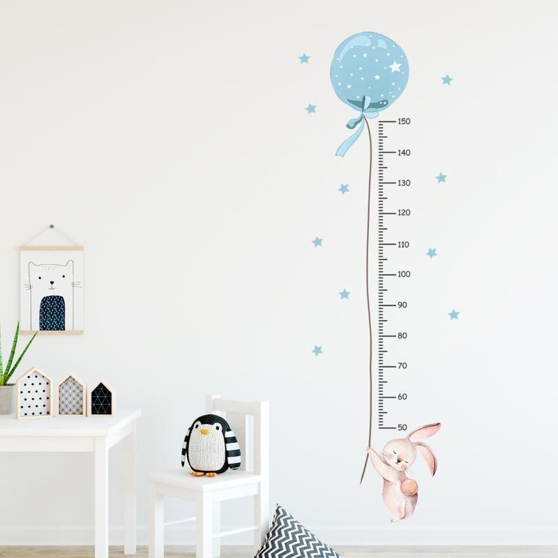 Pink Balloon Rabbit Wall Stickers For Kids Room Baby Girls Room Decoration Height Ruller Children Height Measurement Wall Decals