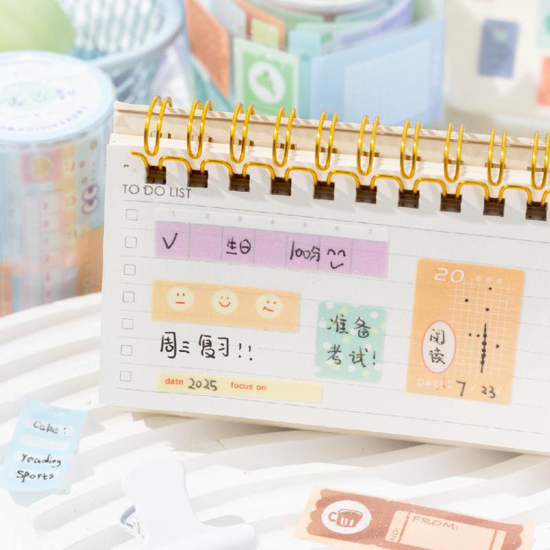 1 Roll PET Glitter Sand Die-Cut Tape Stickers, Note-Style Design for Journal Decoration & DIY