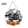 Scary Party Supplies Halloween Wooden Wreath Door Hanger Sign, Pumpkin Ghost Black Cat Witch Rustic Wall Art Bat Patterns, Hanging Plaque for