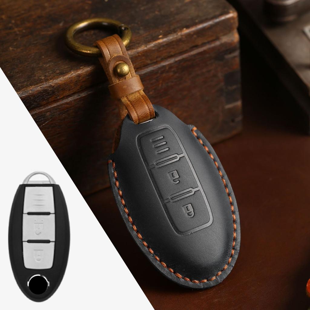 Genuine Leather Auto Key Fob Remote Cover Case Fit For Nissan Quest Elgrand Nv200 Evalia Serena Qashqai Juke X-Trail Note Almera Altima Auto