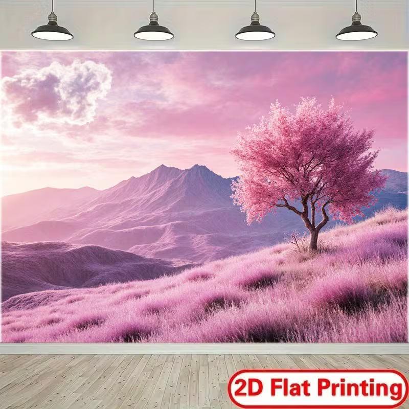 

2D Artistic Pink Meadow & Tree Tapestry for Content Creation & Home Decor 47.2x31.5inch/120*80cm
