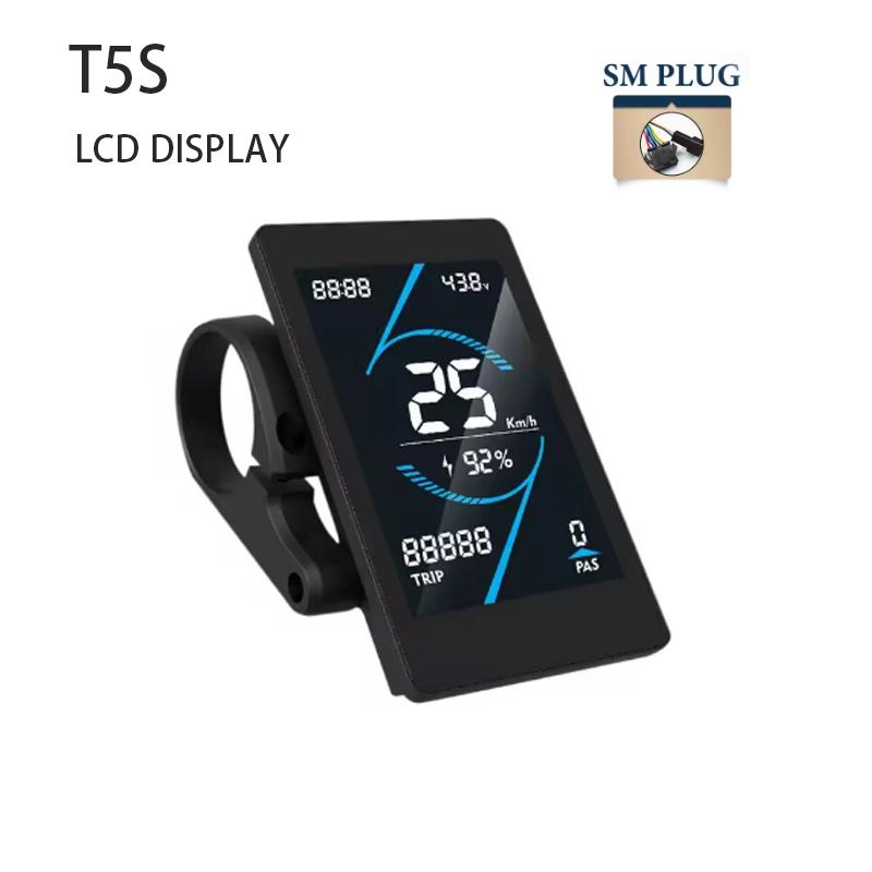 T5S LCD Display Electric Bicycle Kit 24V-72V Intelligent Digital Color Display Waterproof Plug SM for E Bikes синий