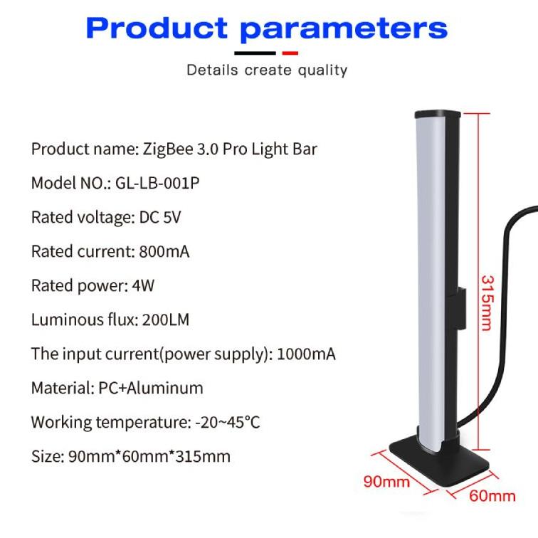 ZigBee 3.0 RGBCCT 4W Light Bar GLEDOPTO DC5V USB Tuya Smart Life SmartThings Homey Alexa App Voice RF Remote Control Night Light