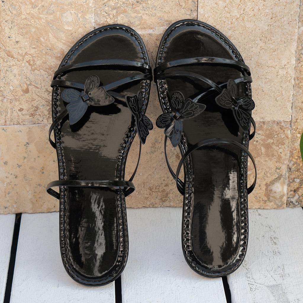 2025 spring and summer new large size women's flat casual sandals bow solid color women's slippers