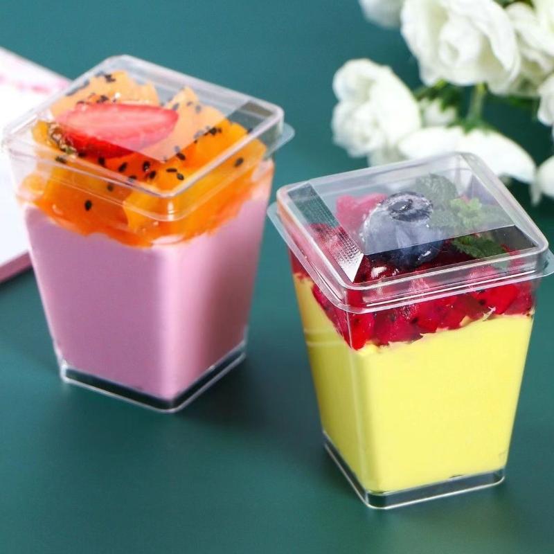 10 Stück - Einweg-Plastik-Mousse-Becher, Leiterförmiger Becher, Puddingbecher, Dessert-Kuchenbecher, Vorspeisen-Gelee-Joghurt-Mousse-Dessert