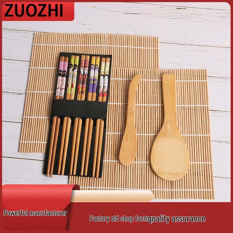 

Sushi Set: Bamboo Sushi Rolling Mat, Rice Spoon, Chopsticks, Nori Rice Roll Mold, Rice Spatula - Four-Piece Set