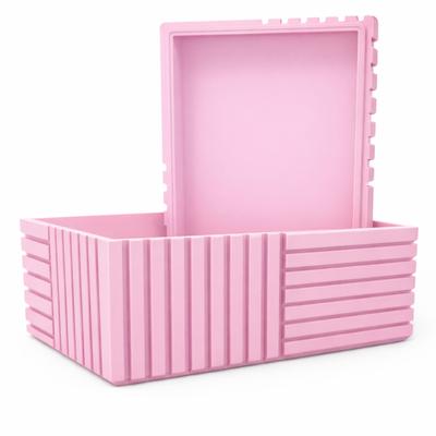 Pink Grooved Organizer Box with Lid for Small Items for the Office
