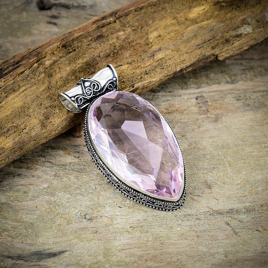 

Рожевий Кунцит Дорогоцінний Камінь Ручна Робота Срібло 925 Проби Ювелірна Підвіска 2.17 M-55