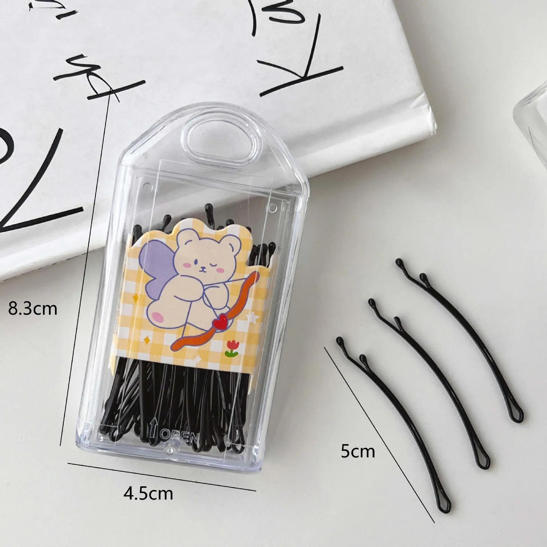 

30 шт./кор. Черные прямые волнистые заколки для волос Корейские универсальные заколки для челки для детей Женские коробочные металлические невидимки Заколка