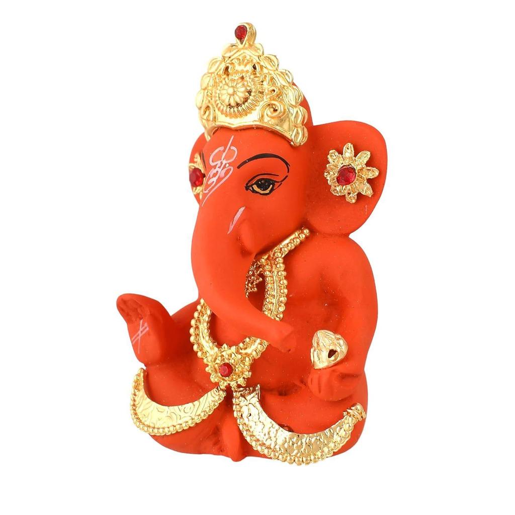 Idol Ganesha Murti Statua na Deskę Rozdzielczą Samochodu Prezent Ceramiczna Terakota Pozłacana Ganesha Ganapati Idole Ozdoba Figurka