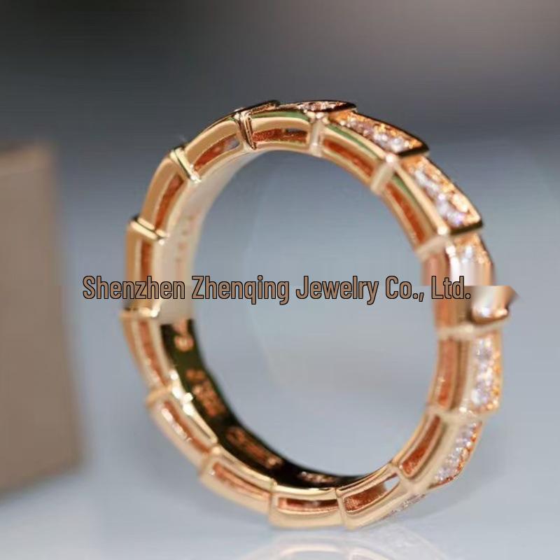 18K Gold-Plated 925 Sterling Silver Snake Bone Ring with Full Diamonds - Elegant Valentine’s Day Couple Rings