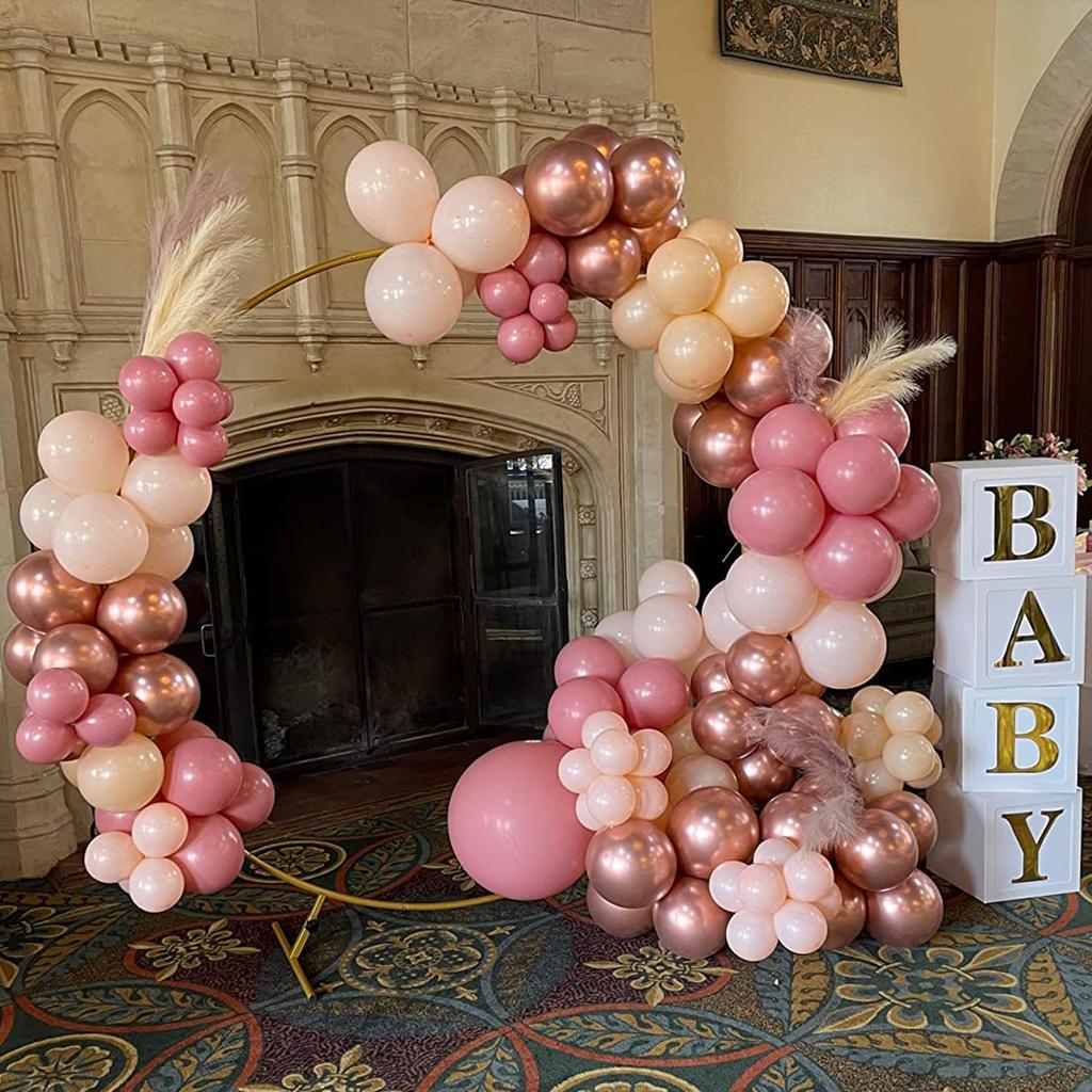 YSF 158Pcs Dusty Rose Light Pink Balloon Garland Kit Boho Arch with Retro Apricot Chrome Champagne Balloons for Valentines Day Decorations Baby