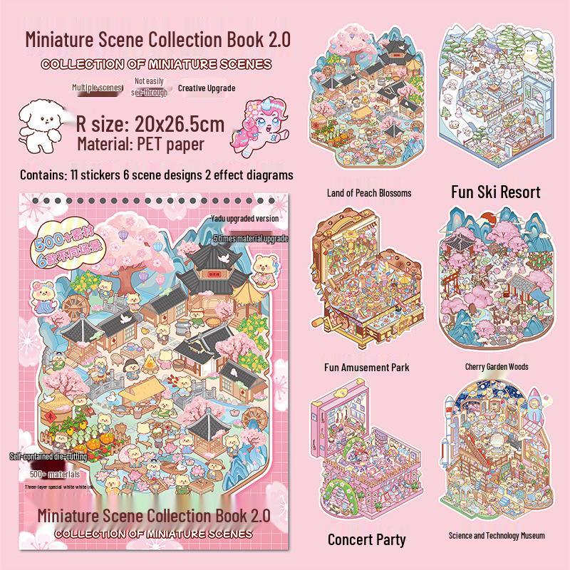 3D Stacked Scenery Sticker Book 2.0: No-Cut PET Miniature Scene with Upgraded Difficulty
