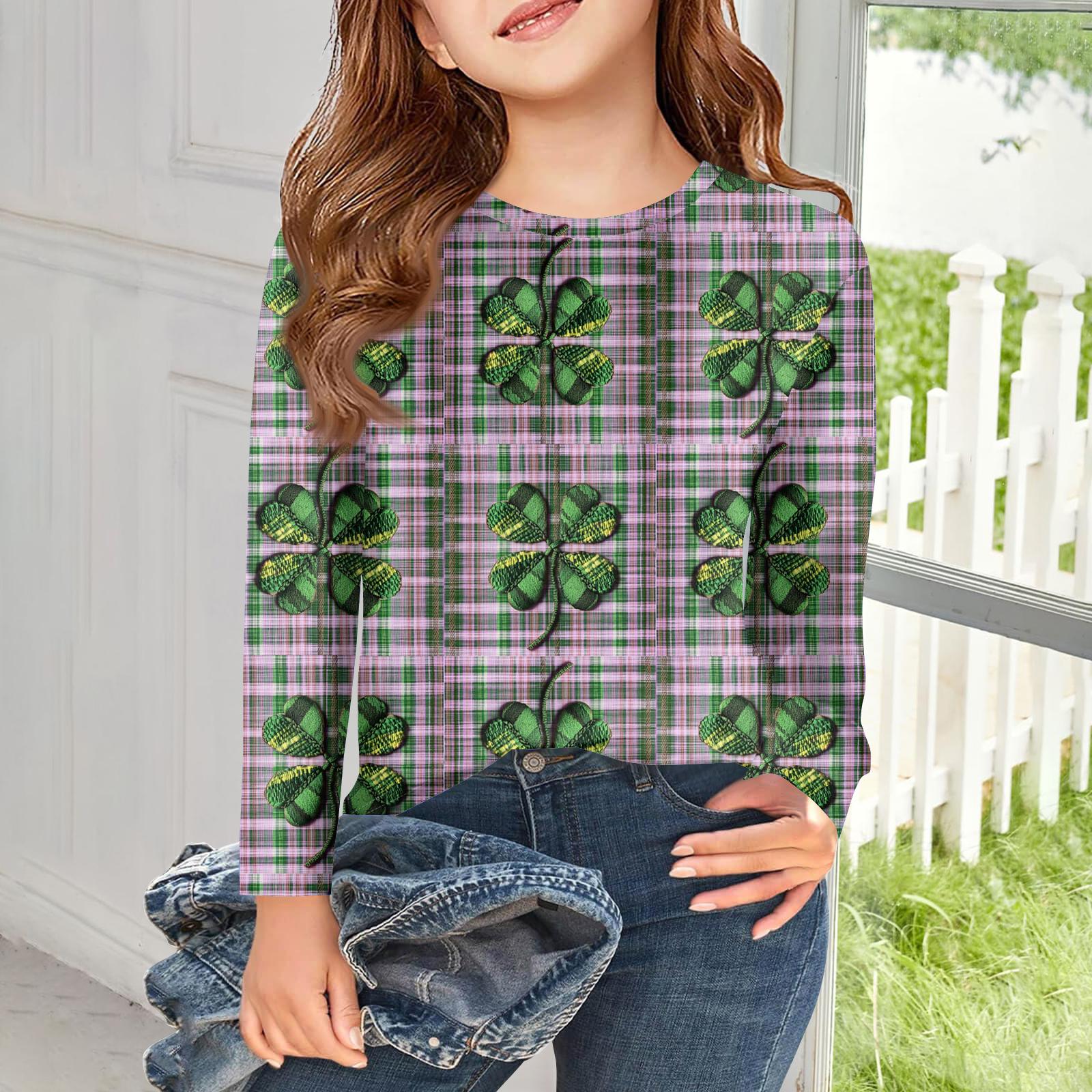 

Girls Long Sleeve T Shirts Kids Fall Tops Crewneck Printed Basic Tees Saint Patrick s Day 150 рожевий