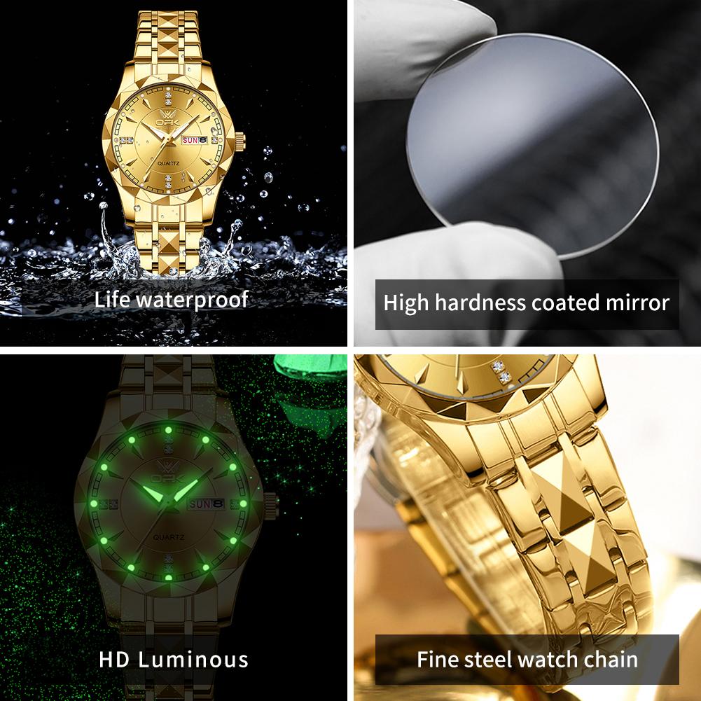 OPK Damenuhren Luxusmode Damen Quarz Uhr Wasserdicht Leuchtend Datum Edelstahl Armbanduhr Freundin Geschenke