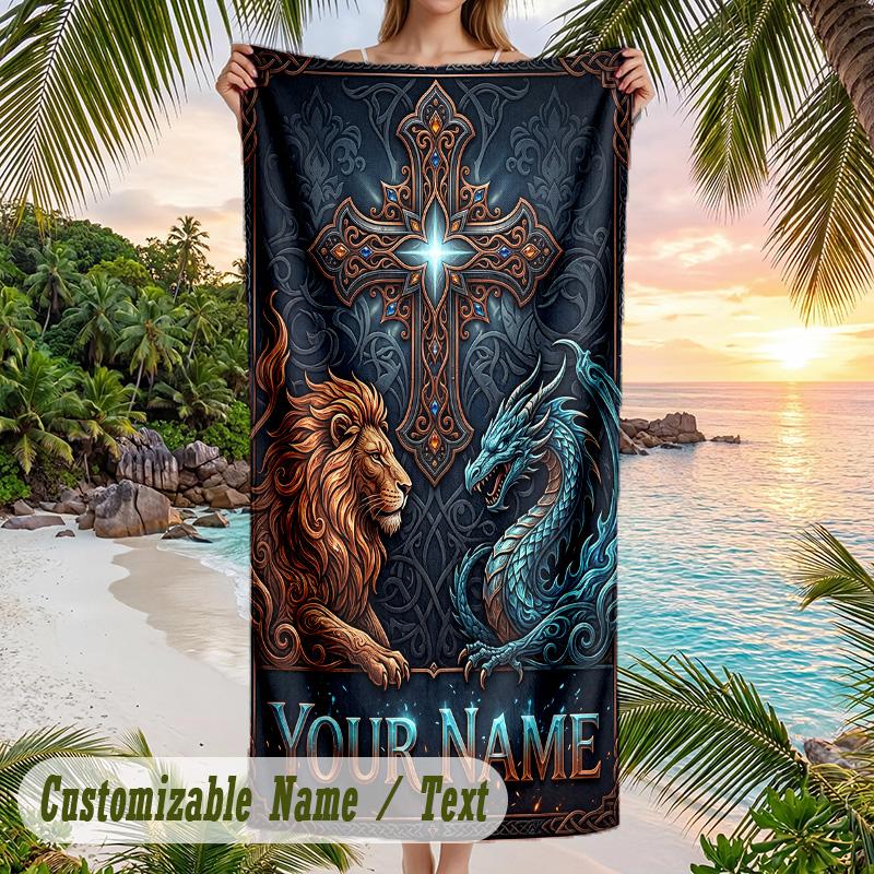 Dragon Theme Beach Towel Personalized Custom Name & Text Soft Quick Dry Beach Towel for Swimming Travel