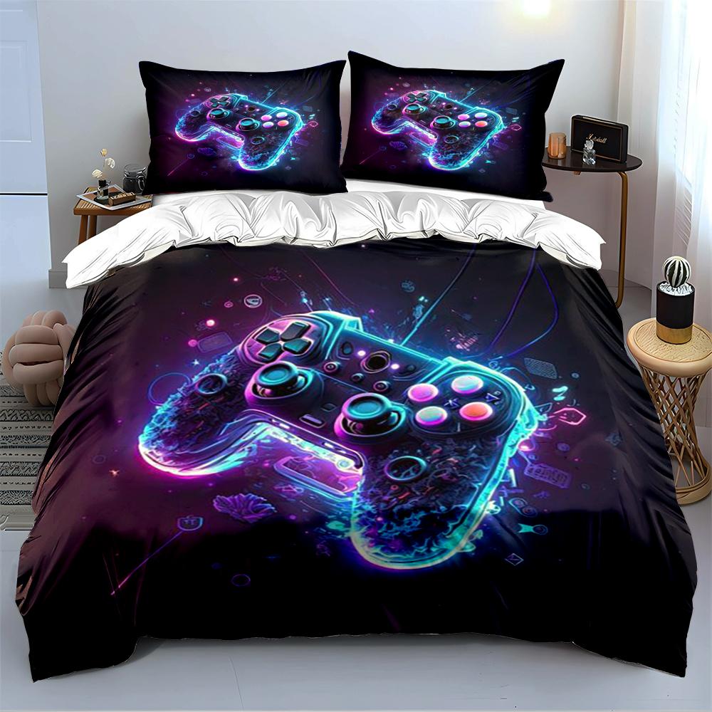 Set Copripiumino Controller da Gioco Neon Luminoso Set Biancheria da Letto (1 copripiumino, 2 federe, piumino non incluso)