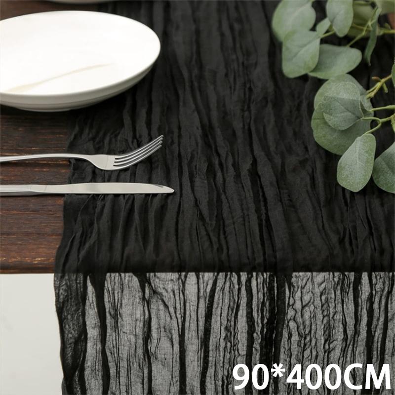 Cheesecloth Table Runner Gauze Tablecloth Semi-Sheer Crinkle Table Cover Boho-style table runner 180*90/90*340cm