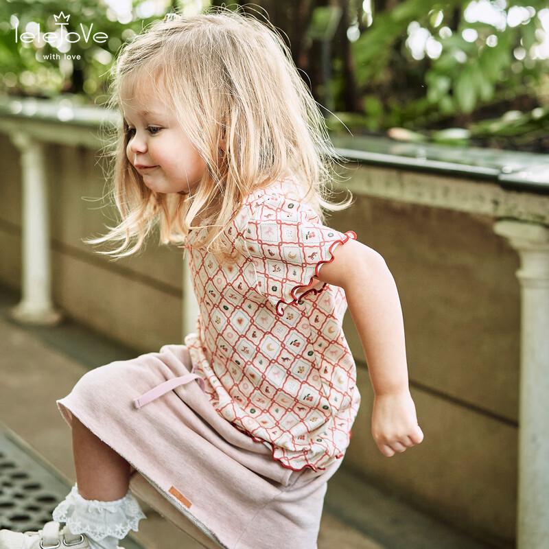 LELE JOVE Mädchen T-Shirt mit kurzen Ärmeln im nordischen Stil mit Retro-Print aus Baumwolle