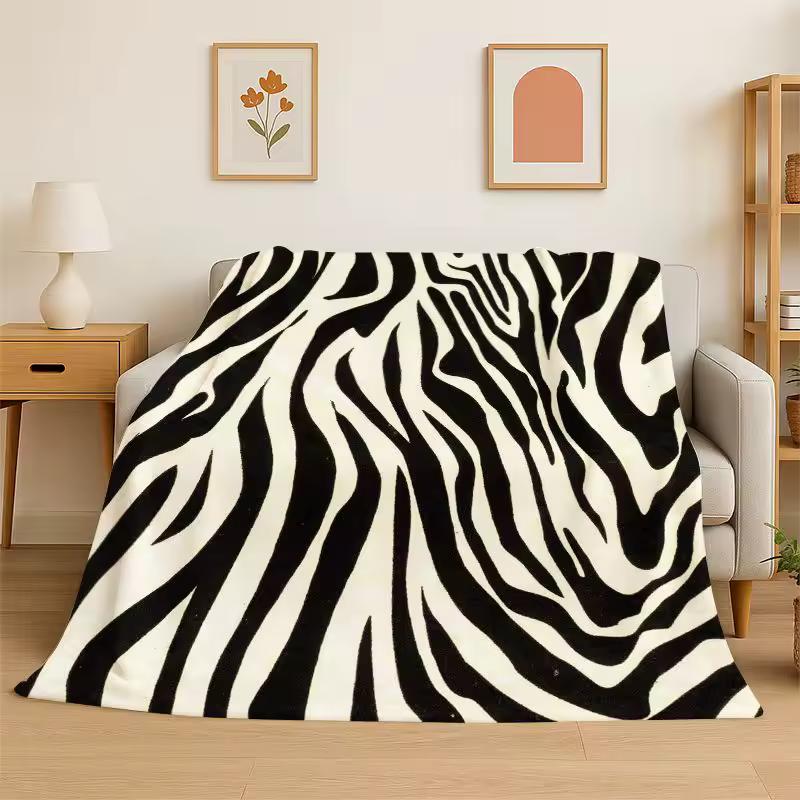 Minimalist Black White Colorful Zebra Stripes Flannel Blanket Soft Warm Throw Blanket for Bedroom Living Room Bed Camping Picnic