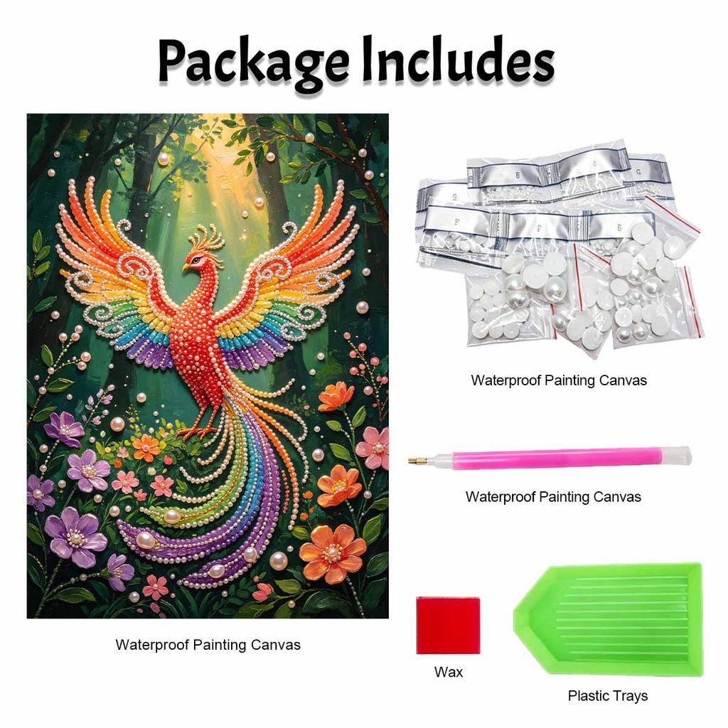 This Phoenix Pearl Painting Kit Features 5D Pearls and a Mosaic Art Style. Designed for Vibrant Home Wall Decoration.