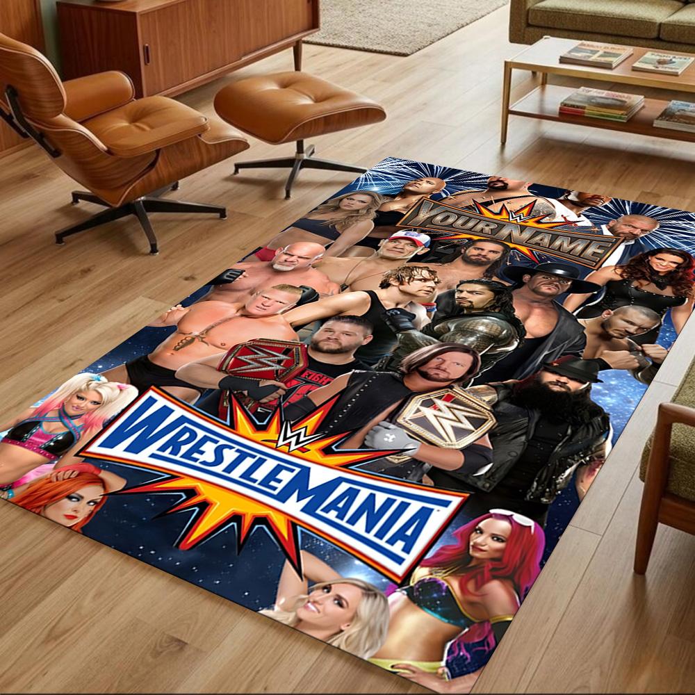 Wrestlemania Personalisierter Teppich mit Textbereich für Küche, Wohnheim, Balkon, Wohnzimmer, Rutschfester Teppich, Bürodekor, Geburtstags-/Weihnachtsgeschenk