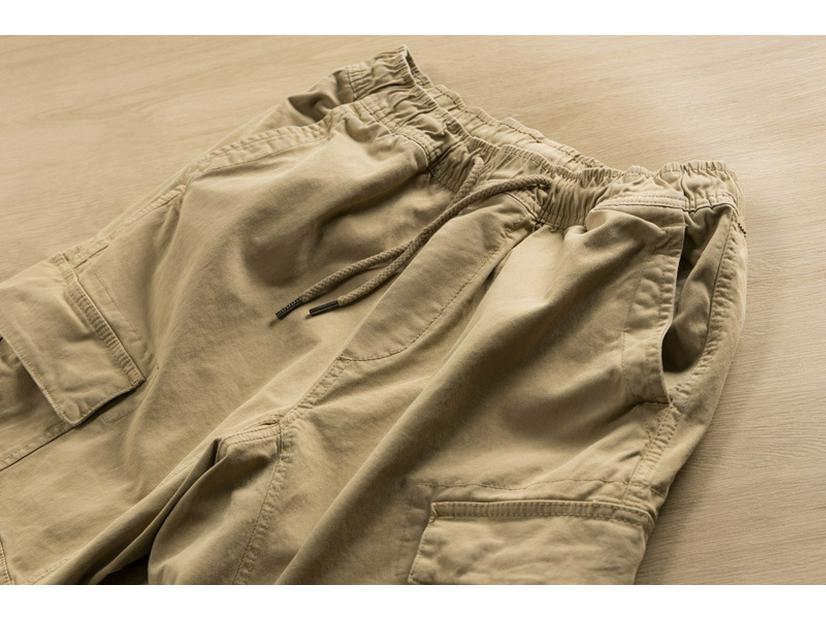 Autumn Micro-Elastic Khaki Retro Lace-Up Men's Casual Overalls