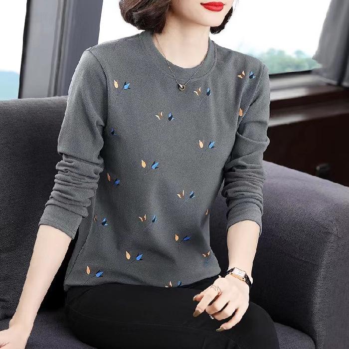 

Women s Double-Sided German Velvet Long-Sleeve T-Shirt: Stylish, Round Neck, Loose Fit, Belly-Covering Base Layer for Autumn/Winter. 4XL сірий колір