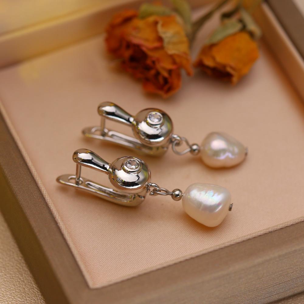 Leaf Fashion Baroque Freshwater Pearl Women's Earrings Two Wearing Methods Pearl 18K Gold Plated Zirconia Earrings Valentine's Day Mother's Day Gifts