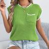 Women Contrast Trim Pocket Cap Sleeve Knit Top