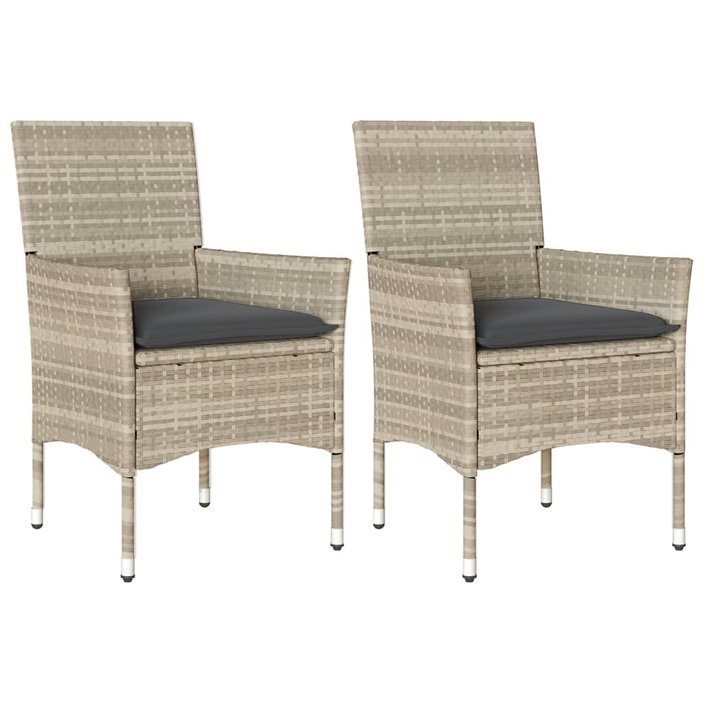 Garden Chairs with Cushions 2 Pcs Light Grey Poly Rattan