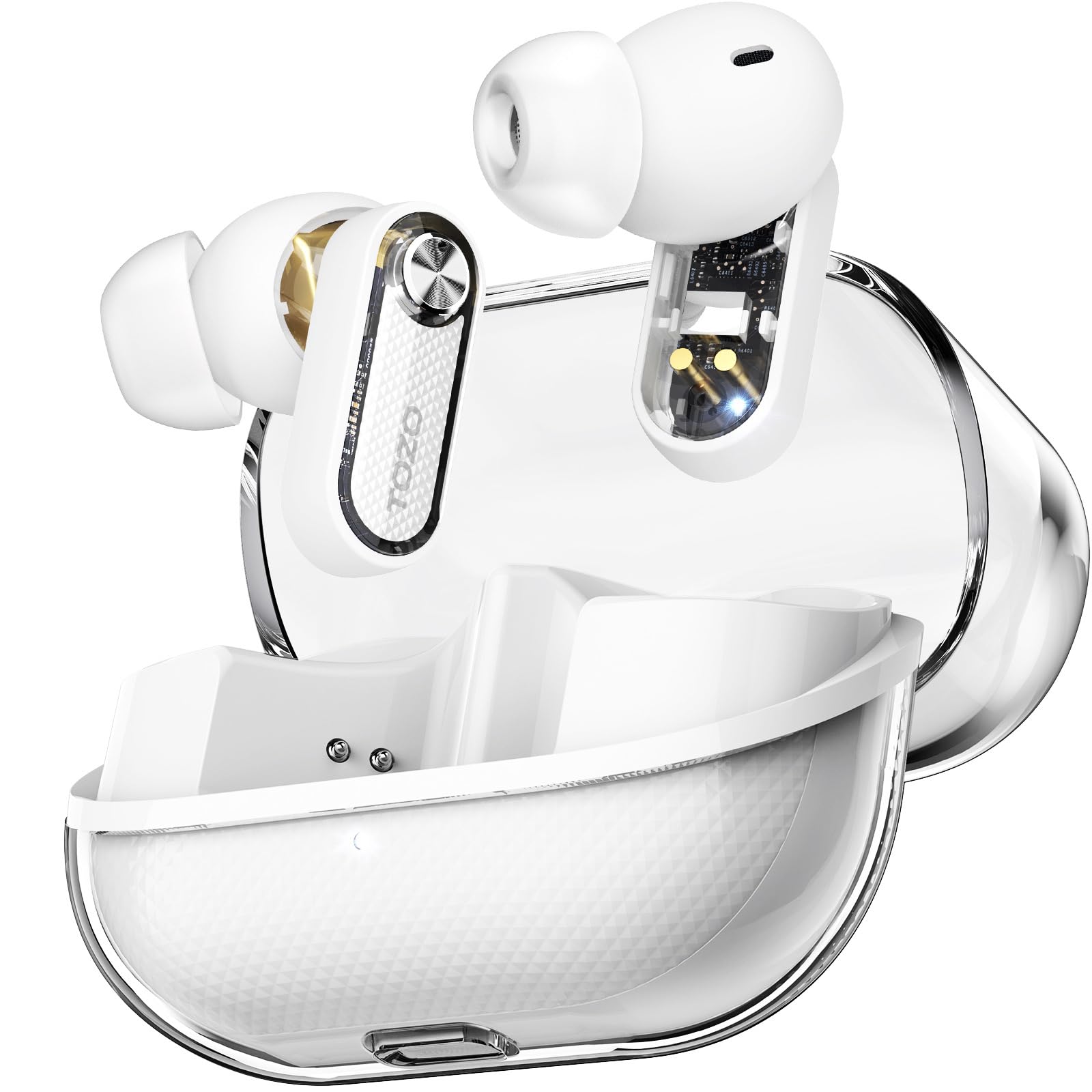 

VGP 2026 Award Winner TOZO Crystal Pods Bluetooth Wireless Earphones with Noise 38dB Compact and Warm Sound Custom App Ambient Sound AI Voice Meeting білий