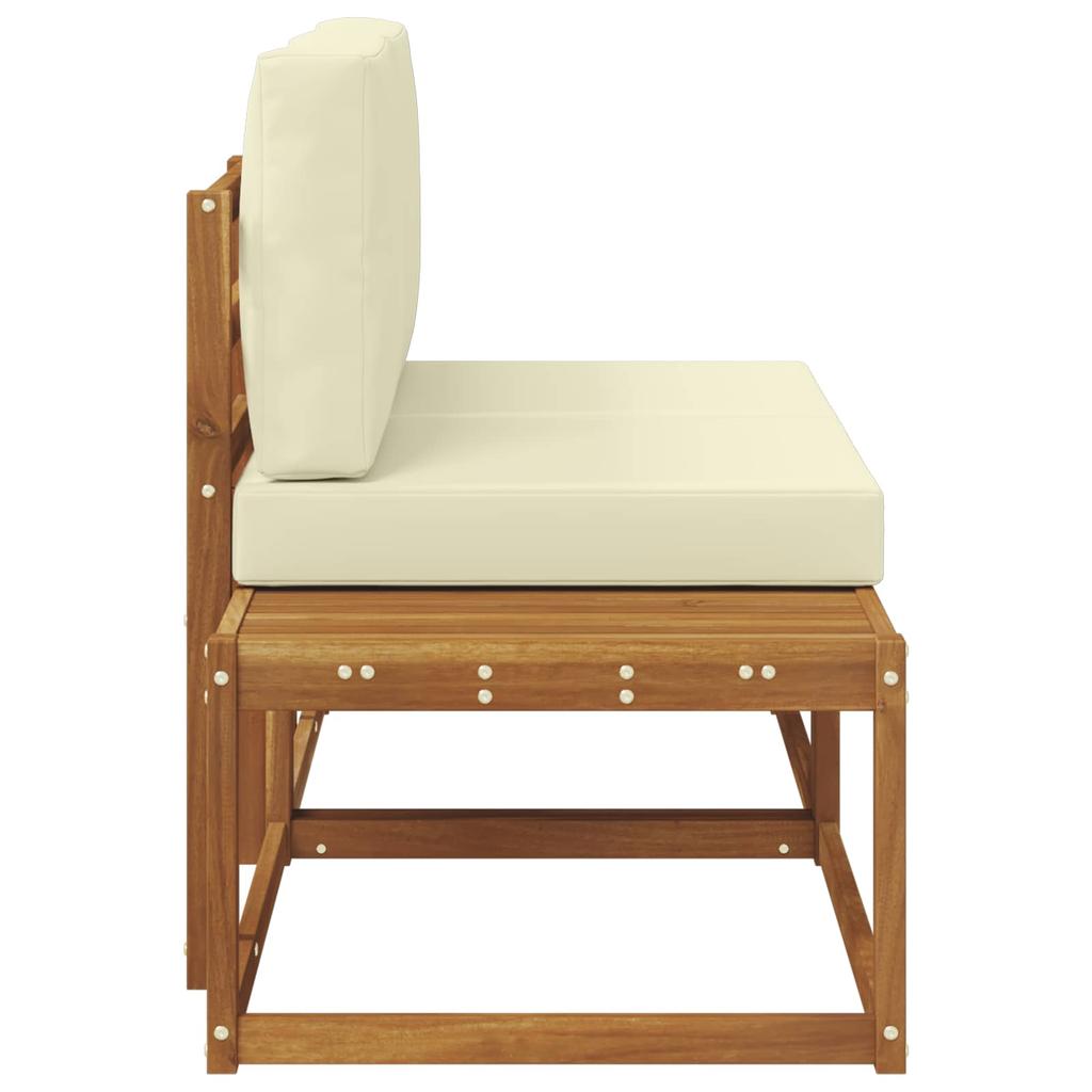 Outdoor End Sofa 2 Pieces Natural and Cream Solid Acacia Wood