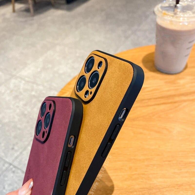 Cases For IPhone 15 Plus Sheepskin Lamb Leather Phone Case For Apple 15 Pro 15 Pro Max 14 13 12 11 8 7 6 Plus Slim Shockproof Phone Cover