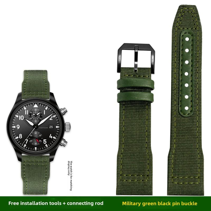 For IWC Pilot Nylon Genuine Leather watch band for IWC Mark 18 Balack Aces Portuguese original style woven canvas strap Bracelet