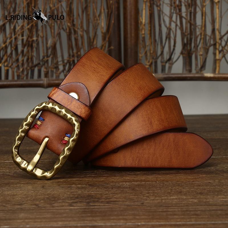 Bold and Thickened Retro Copper Buckle Belt Men's High-end First Layer Cowhide Genuine Leather Belt