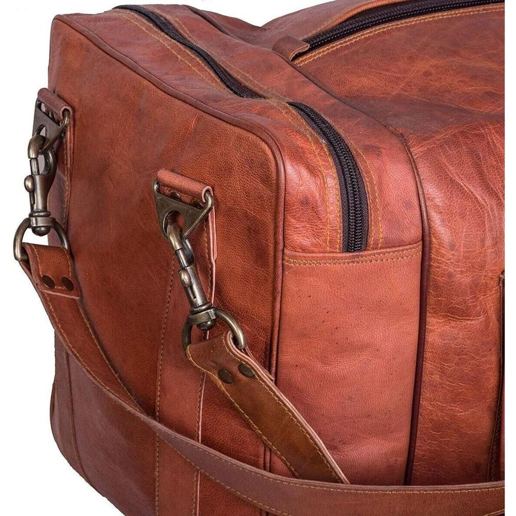 Vintage Real Goat Leather Travel Bag Luggage Weekender Overnight Duffle Bag