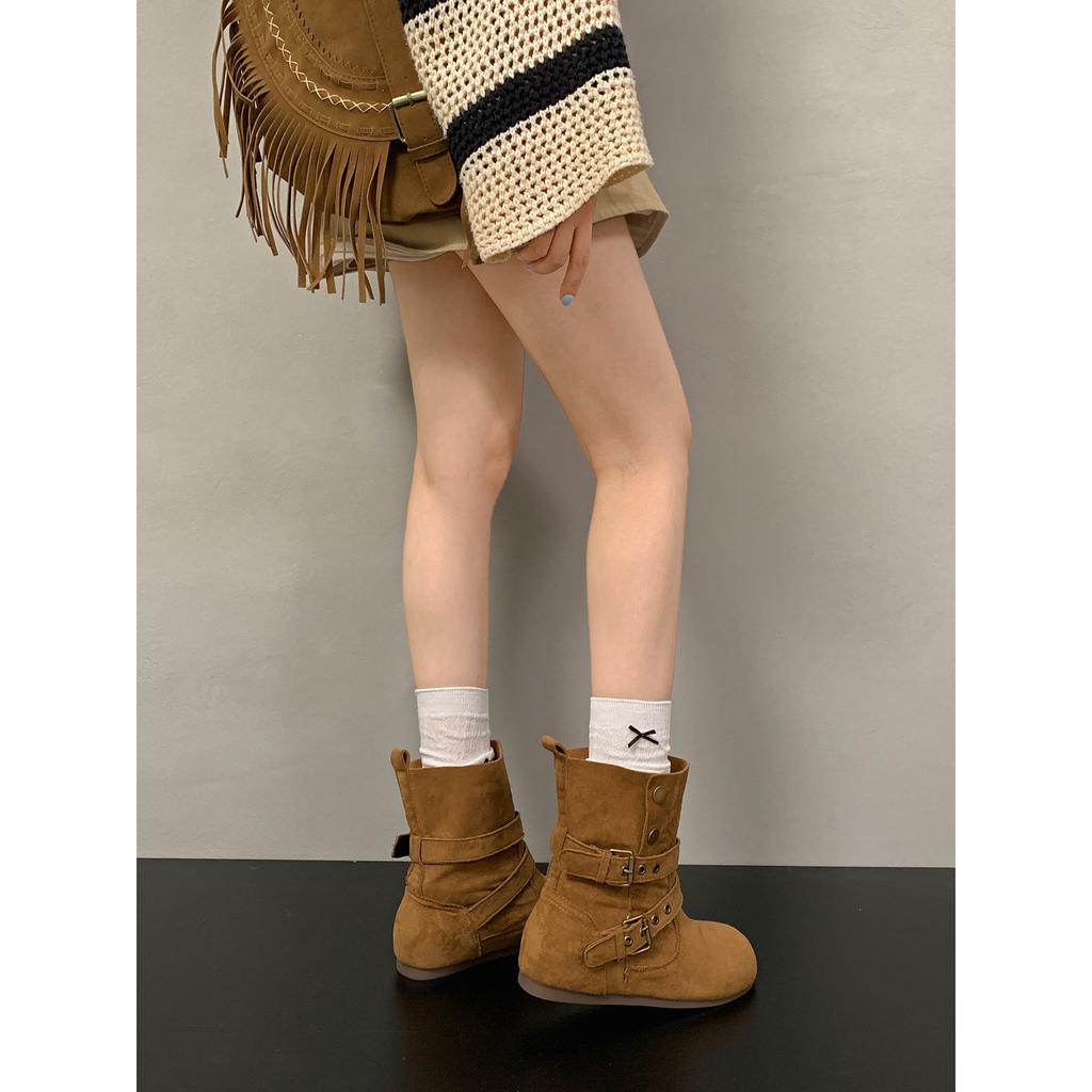 Queen Van Maillard Vintage Flat Western Boots Women's 2025 New Autumn Skirt Versatile Short Boots