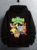 Black Hoodie with "The Banana Splits" Cartoon Print - Cozy Polyester Knit
