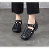 Johnature Genuine Leather Round Toe Soft Soled Sandals Hollow Out Breathable Low Heel Women's Shoes