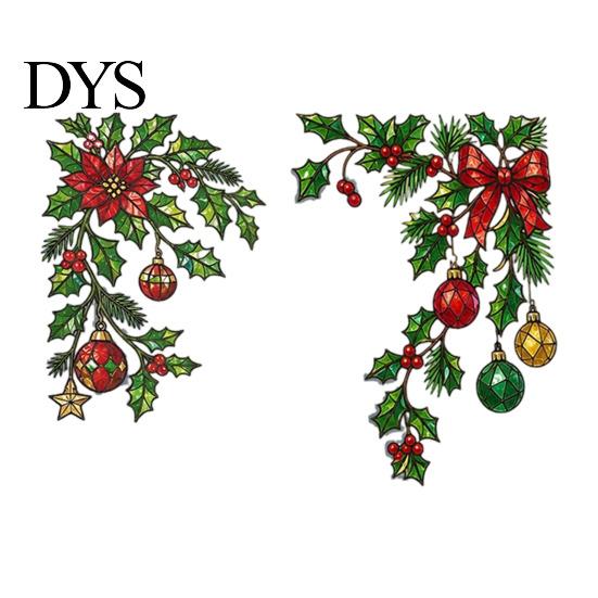 Electrostatic Window Film 2Pcs Christmas Static Clings, Corner Wreath No?Glue Glass Decals with Holly Reusable Sticker Xmas Balls Bow Poinsettia,